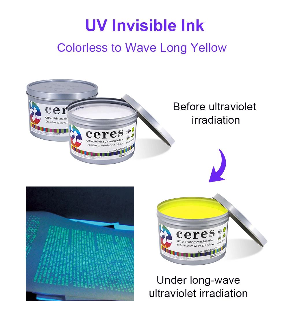 High Quality Security Ink Offset UV Invisible for Security Paper, Colorless to Pink, Show Color Under The UV Lamp, 1kg/Can