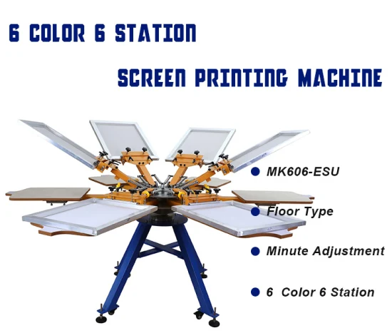 Manual 6 Color 6 Station Textile Carousel Pringting Machine Tshirt Silk Screen Printer